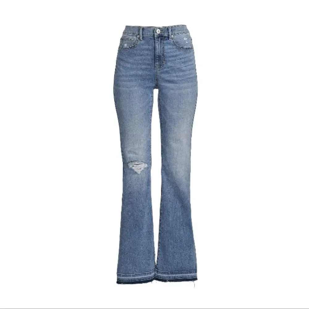 Women's Juniors High-High-Rise Flare Leg Raw Hem Denim Jeans Pants  Size 7